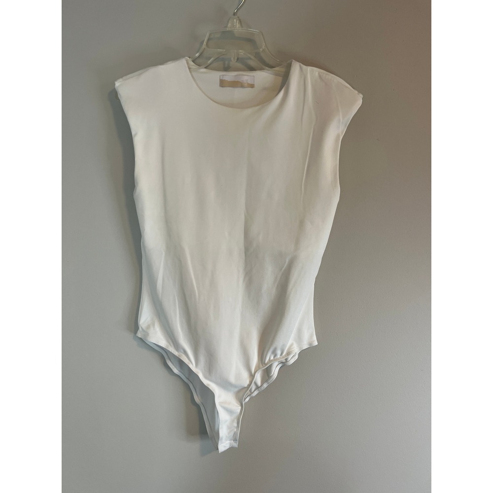 North End White Padded Shoulder Sleeveless Bodice Bodysuit PT17013 Womens Large